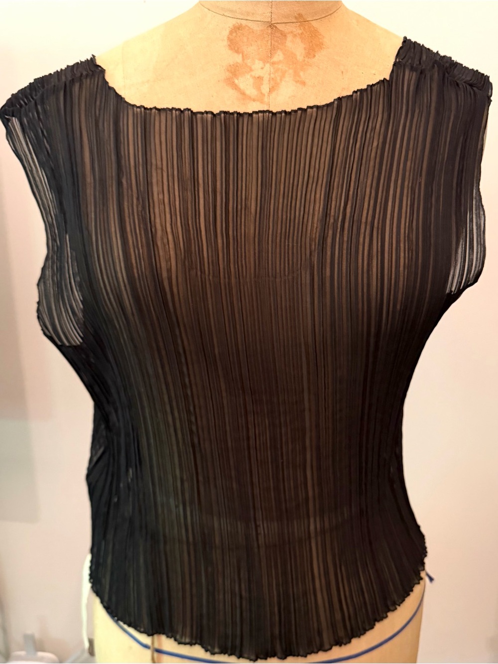 Black Sheer Pleated Sleeveless Blouse PL STUDIOS Y2K SEXY COOL Evening Top